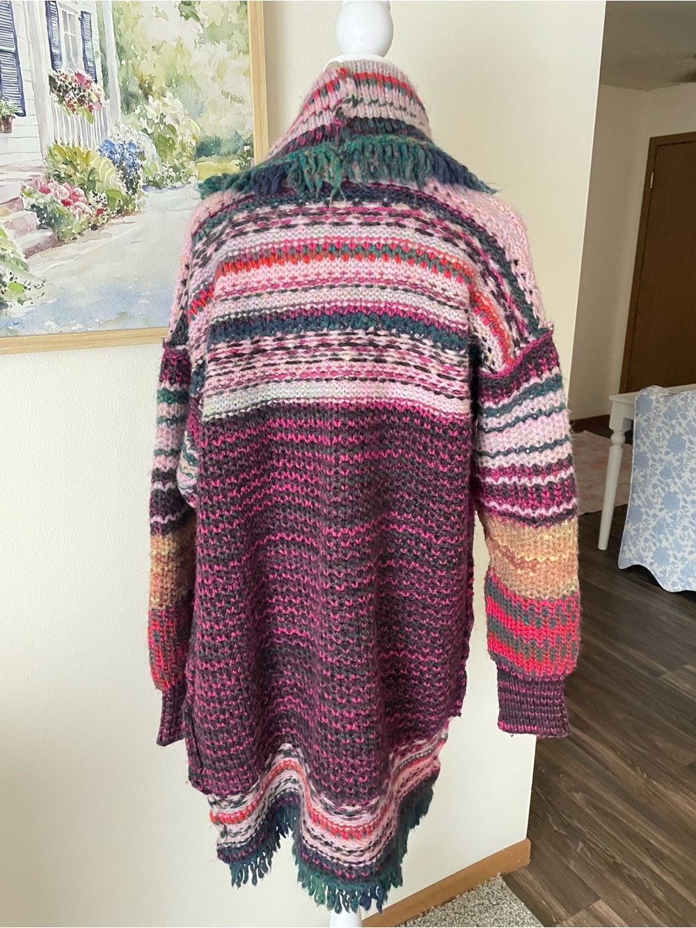 Free People Morgana Fringe Chunky Knit Cardigan Sweater XS/S *Missing Belt - Picture 6 of 6